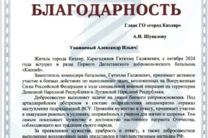 В Кизляр из зоны СВО вновь пришли благодарственные письма